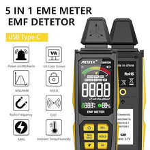 Load image into Gallery viewer, EMF Detector, MESTEK 5 in 1 EMF Meter Radiation Detector, Electric Field,Radio Frequency Field Temperature, Magnetic Field Strength Meter, Rechargeable EMF Reader Home EMF Detection and Ghost Hunting
