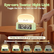 Load image into Gallery viewer, Kids Alarm Clock, Digital Alarm Clock for Bedrooms, Cute Toast Night Light, Timer, Snooze, Adjustable Brightness, Small Bedside Clock for Kids Girls Boys Teens Birthday Room Decor
