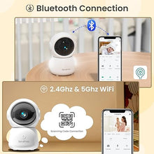 Load image into Gallery viewer, BondFree Baby Monitor with Camera and Audio 2K, RGB Night Light, Baby Monitor WiFi Smartphone 2.4Ghz 5Ghz for Nursery, Scan Code Bluetooth Connection, 355° Rotation, Compatible with Alexa Google Home
