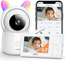 Load image into Gallery viewer, Baby Monitor, 4.3&quot; Video Baby Monitor with 1080P Camera, Smart 2.4G WiFi Audio Monitor with Remote PTZ, Night Vision, 2-Way Talk, Sleep Mode, RGB Night Lights, Lullabies &amp; 1000ft Range, APP Control
