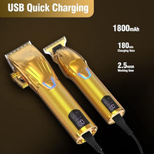 Load image into Gallery viewer, Cordless Hair Clippers for Men,Professional Hair Clippers Trimmer Kit,Barber Fading Clipper and Zero Gap T-Blade Trimmer Set with LED Display for Mens Gifts(Gold)
