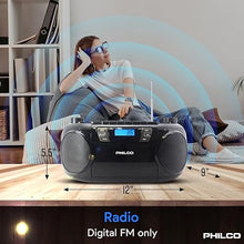 Load image into Gallery viewer, Philco Bluetooth CD Boombox with Cassette, MP3 CD USB Playback The Ultimate Retro Music Combo with Best Class Sound Performance, 12 watts, and Telescopic FM Antenna Provides Maximum Radio Reception
