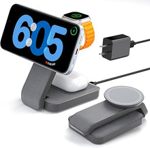 Load image into Gallery viewer, 3 in 1 Foldable Wireless Charging Station for MagSafe, Travel Magnetic Charger Stand for iPhone 16 15 14 13 Pro Max, Nightstand Charging Dock with Night Light for Apple Watch/AirPods
