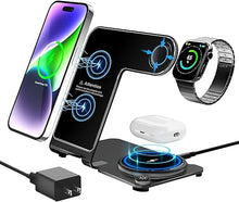Load image into Gallery viewer, Wireless Charger, Aluminum Alloy 3 in 1 Wireless Charging Station for Apple iPhone/iWatch/Airpods,iPhone15 14,13,12,11 (Pro, ProMax)/XS/XR/XS/X/8(Plus),iWatch8/7/6/SE/5/4/3/2,AirPods 3/2/pro
