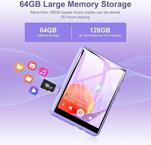 Load image into Gallery viewer, MP3 Player Bluetooth 5.3, SWOFY 64GB Mp3 Music Player with Touch Screen, Portable Digital Audio Player with HD Speaker FM Radio, Support up 128GB Purple
