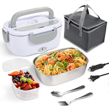 Load image into Gallery viewer, Electric Lunch Box Food Heater, 80W Heated Lunch Box for Adults, 12V 24V 110V Portable Food Warmer LunchBox for Car Truck Work with Removable 304 Stainless Steel Container White
