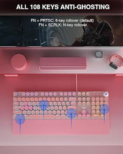 Load image into Gallery viewer, AULA F2088 Typewriter Style Mechanical Gaming Keyboard,Rainbow LED Backlit,Removable Wrist Rest,Media Control Knob,Retro Punk Round Keycaps,USB Wired Computer Keyboard,Pink

