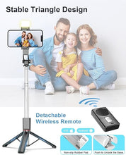 Load image into Gallery viewer, 2 Pack 51”Phone Tripod for iPhone with Light, Cell Phone Tripod Stand with Detachable Remote Control, Selfie Stick Compatible with iPhone Android Smartphone for Vlog Video Recording
