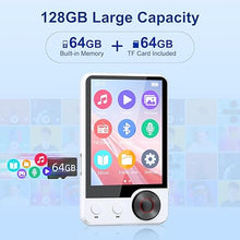 Load image into Gallery viewer, 128GB MP3 Player with Upgrade Bluetooth 5.3, Portable High Fidelity Lossless Music Player, 2.4IN Full Touchscreen MP3 Player with Built-in HD Speaker, Dual Headphone Ports, FM Radio, Recording, E-Book
