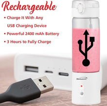 Load image into Gallery viewer, BRENTWOOD RJB-100W Portable Battery-Operated USB-Chargeable Glass Blender, 17 oz, White
