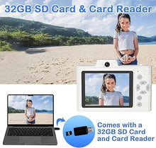 Load image into Gallery viewer, Digital Camera for Teens, 48MP FHD Dual Camera with 2.5K Video, 32GB SD Card, 8X Zoom, White Cheap Small Camera with Card Reader, Compact Point and Shoot Camera with Games for Kids, Boys, Student
