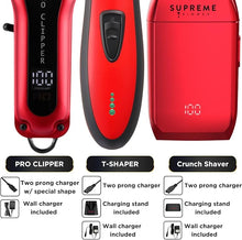 Load image into Gallery viewer, Supreme Trimmer 3-in-1 Barber Bundle | Pro Clipper, DLC T-Shaper Trimmer &amp; Crunch Foil Shaver | Professional Beard Trimmer Men’s Hair Clipper Kit | Red
