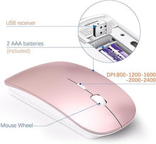 Load image into Gallery viewer, Wireless Keyboard and Mouse Ultra Slim Combo, TopMate 2.4G Silent Compact USB 2400DPI Mouse and Scissor Switch Keyboard Set with Cover, 2 AA &amp; 2 AAA Batteries,for PC/Laptop/Windows/Mac-Rose Gold White
