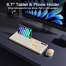 Load image into Gallery viewer, Wireless Keyboard and Mouse Combo, Soueto 2.4G Full-Sized Computer Keyboard with Phone Tablet Holder, 22 Multimedia Shortcuts, Numeric Keypad, 6 Button Silent Mouse for Windows, Mac (Orange)
