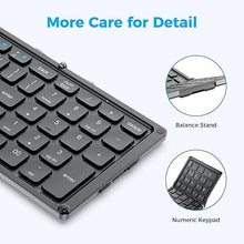 Load image into Gallery viewer, iClever Portable Keyboard, BK09 Foldable Bluetooth Keyboard with Number Pad for Travel and Business Trip, Rechargeable Portable Keyboard for Laptop, iPad, iPhone, Sync up to 3 Devices
