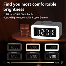 Load image into Gallery viewer, Digital Clock Bluetooth Speaker Alarm Clock with Wireless Charging, Dual Alarm, LED Night Light, 12/24 Hour, Snooze, USB Port, 2000mAh Battery - LED Clocks for Bedroom and Home (White)
