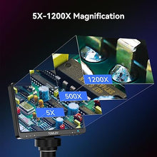 Load image into Gallery viewer, TOMLOV DM9 7&quot; LCD Digital Microscope 1200X, 1080P Coin Microscope Magnifier, 12MP Ultra-Precise Focusing Soldering Microscope for Adult, PC View, 32GB
