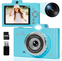 Load image into Gallery viewer, Digital Camera for Teens, 48MP FHD Dual Camera with 2.5K Video, 32GB SD Card, 8X Zoom, Blue Small Camera with Card Reader, Compact Point and Shoot Camera with Games for Kids, Boys, Student
