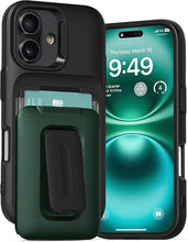 Load image into Gallery viewer, VRS DESIGN Orb Case for iPhone 16 (2024), Premium Card Wallet Case [3 Cards] Durable Built-in Stand Cover Compatible with iPhone 16 (Metallic Green)
