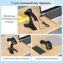 Load image into Gallery viewer, Alacrity 2D 1D Wireless Barcode Scanner with Stand, 3-in-1 Connectivity Bluetooth 2.4G Wireless USB Wired, Barcode Reader with Hands-Free Mode and Vibration Alert, Orange
