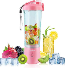 Load image into Gallery viewer, Portable Blender, 20oz Blender Portable, Portable Smoothie Blender with 6 Blades, Reusable Personal Blender, Big Power USB Rechargeable, Portable Blender for Shakes and Smoothies (Pink)
