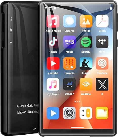 96GB MP3 Music Player with WiFi and Bluetooth, HiFi Lossless Sound 5” 1080P HD Video MP4 Player with Spotify, Amazon Music, Support Download Android APP, Up to 512GB, Black with 64GB TF Card