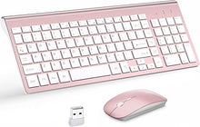 Load image into Gallery viewer, Wireless Keyboard and Mouse with Mouse Pad Ultra Slim Combo, MOOJAY 2.4G USB Quiet Compact Scissor Switch Keyboard Mice Set with Cover, 2 AA and 2 AAA Batteries, for Laptop/PC/Windows-Rose Gold White
