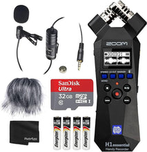 Load image into Gallery viewer, Zoom H1essential Handy Recorder Bundle with Professional Lavalier Condenser Microphone, 32GB microSDHC Card, Furry Microphone Windscreen, 4 AAA Alkaline Batteries, and More!
