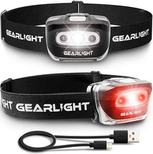 Load image into Gallery viewer, GearLight USB Rechargeable Headlamp Flashlight - S500 Running, Camping, and Outdoor LED Headlight Camping Headlamps - Head Lamp Light for Adults, Kids, Emergency Gear [2 Pack]
