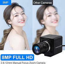 Load image into Gallery viewer, MMlove 8MP USB Camera High Speed 30fps 2.8-12 4X Optical Zoom Lens 2448P USB Webcam Manual Close up Zoom in and Out Golf Swing Camera for Industrial Machine Vision Support PC Raspberry Pi
