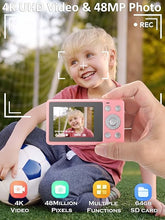 Load image into Gallery viewer, Digital Camera 4K Kids Camera Digital with 48MP High Resolution,16X Zoom Large 2.4&#39;&#39; Screen This Camera Comes with 64GB Micro SD Card,Big Battery for Kids Boys and Girls (Pink)
