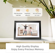 Load image into Gallery viewer, Digital Picture Frame Built-in 32GB 10.1&quot; WiFi Digital Photo Frame with IPS Touchscreen, Send Photo/Video via Frameo App/USB/Micro SD, Gifts for Mom/Dad, Black Wood Border
