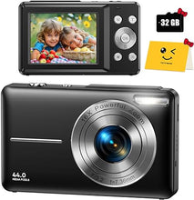 Load image into Gallery viewer, Digital Camera, FHD 1080P Digital Camera for Kids with 32GB SD Card Compact Point and Shoot Camera 16X Zoom Anti Shake Portable Cameras Small Camera for Teens Boys Girls Seniors with Best Wishes Card
