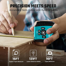 Load image into Gallery viewer, MiLESEEY DT20 Laser Tape Measure 3-in-1, 130FT Laser Distance Meter, 16FT Digital Tape Measure, Regular Tape Measure, Area Volume Measuring Pythagorean Mode, Waterproof and Rechargeable
