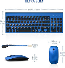 Load image into Gallery viewer, TopMate Wireless Keyboard and Mouse Ultra Slim Combo, 2.4G Silent Compact USB Mouse and Scissor Switch Keyboard Set with Cover, 2 AA and 2 AAA Batteries, for PC/Laptop/Windows/Mac - Blue Black
