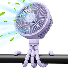 Load image into Gallery viewer, GUSGU Stroller Fan Clip on for Baby, Flexible Tripod &amp; Rechargeable Battery, Small Personal Fan, Mini Portable Fan for Travel, Handheld, Car (Purple)
