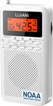 Load image into Gallery viewer, Pocket Weather Radio NOAA/AM/FM Powered by 2 AA Emergency Portable Transistor with LCD Display Digital Alarm Clock Sleep Timer, Best Reception Longest Lasting,Built in Speaker,Battery Operated
