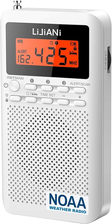 Pocket Weather Radio NOAA/AM/FM Powered by 2 AA Emergency Portable Transistor with LCD Display Digital Alarm Clock Sleep Timer, Best Reception Longest Lasting,Built in Speaker,Battery Operated