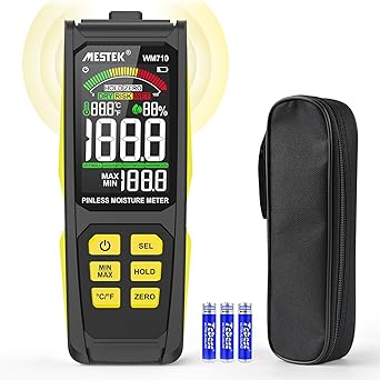 MESTEK Pinless Wood Moisture Meters for Drywall, Water Leak Detector, Wall Moisture Tester for Lumber Concrete Building, Wall Moisture Sensor Digital Humidity Tester for Firewood