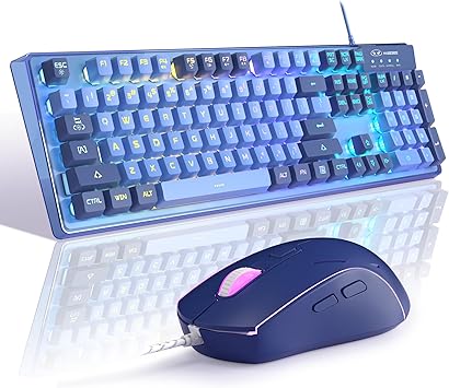 Gaming Keyboard and Mouse Combo, K1 RGB LED Backlit Keyboard with 104 Key Computer PC Gaming Keyboard for PC/Laptop (Blue)