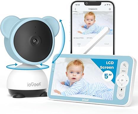 ieGeek 5'' Baby Monitor, WiFi Smartphone 1080P Baby Camera Via Screen and App Control, Night Vision Video Baby Monitor with Sound& Motion Detection, 2-Way Talk, 360° PTZ, LCD Monitor Control