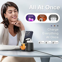 Load image into Gallery viewer, 2025 Upgrade 3 in 1 Charging Station for Apple MagSafe Charger, Adjustable Portable Wireless Charging Stand, Fast Wireless Charger Dock for iPhone 16 15 14 13 12 Pro Max &amp; Apple Watch AirPods (Gray)
