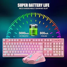 Load image into Gallery viewer, RedThunder K10 Wireless Gaming Keyboard and Mouse Combo, LED Backlit Rechargeable 3800mAh Battery, Mechanical Feel Anti-ghosting Keyboard + 7D 3200DPI Mice for PC Gamer (Pink)
