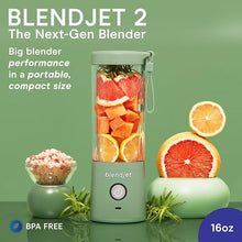 Load image into Gallery viewer, BlendJet Portable Blender for Smoothies &amp; Shakes - 16oz BlendJet 2 Cordless Personal Small Blender, USB-C Rechargeable &amp; Self Cleaning - Mini Travel Blender with Stainless Steel Blade (Sea Glass)
