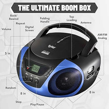 Load image into Gallery viewer, Tyler Portable Boombox CD Player AM/FM Radio Combo, Dynamic Boom Box CD Players for Home/Outdoor Portable Stereo with Speakers, Long Antenna for Best Reception Aux Input/3.5mm Headphone Jack, Blue
