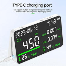 Load image into Gallery viewer, 7-in-1 Air Quality Monitor, Indoor Humidity Monitor, Temperature, CO2, TVOC, HCHO, Time, Date Display Desktop Air Quality Tester, Air Quality Meters for Home Office Hotel Restaurant School
