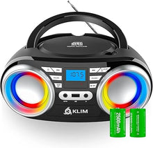 Load image into Gallery viewer, KLIM B3 Portable CD Player - New 2024 - FM Radio CD MP3 Bluetooth AUX USB RGB Lights - CD Boombox - Wired and Wireless Mode with Rechargeable Batteries - Upgraded CD Laser Lens - Digital EQ - Black
