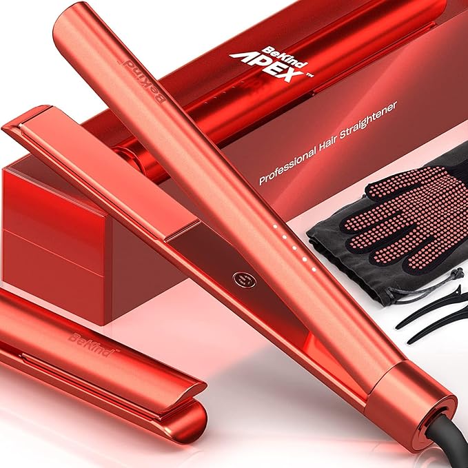 Bekind Apex 2-in-1 Hair Straightener Flat Iron | 1“ 450°F Straightener and Curler for All Hairstyles | UltraSmooth Tech | 15s Fast Heating & Temp Memory | Gift Set for Girls Women (Coral)