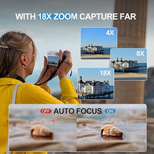 Load image into Gallery viewer, 64MP Digital Cameras for Photography, 5K Autofocus Point and Shoot Digital Cameras with 32GB TF Card &amp; 2 Batteries,18X Zoom Anti-Shake Vlogging Camera for YouTube,Compact Camera for Travel (K110)
