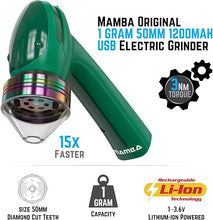 Load image into Gallery viewer, Mamba Original 1g Green USB Electric Herb Grinder. Small Portable Metal Herbal Grinder Machine &amp; Spice Mill for the Kitchen
